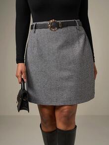 SHEIN Tall CURVE Falda recta con estampado de pata de gallo sin cinturón talla grande