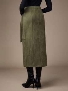 NOVVYNE 女士纯色交叉裹腰优雅半身裙