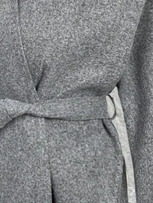 SHEIN EZwear 女士纯色交叉裹身系带长袖大衣，秋冬灰色外套灰色开衫 - 灰色 - 查看 7
