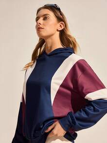 SHEIN Sports 女士撞色户外运动衫，运动款，柔软透气 - 寶藍色 - 查看 3