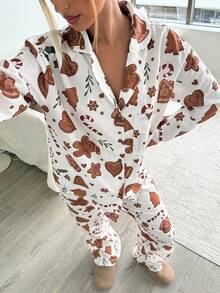 Aloruh Christmas Pajamas Women's Autumn/Winter New Gingerbread Print Long Sleeve Shirt & Pants 2 Pieces Pajama Set, Suitable For Home, Family Gathering, Christmas Shirt And Pants Set Christmas Pajamas Gingerbread Print Pajamas Women Pajama Set Cozy Fall And Winter Clothes For Women Winter Clothes Winter Clothes For Women Women's Winter Clothes Women Pajama Sets For Women Two Pieces Set For Women - Multicolor - View 6