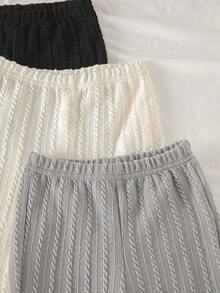 SHEIN 3条装女婴时尚简约针织喇叭裤，米色、灰色、黑色，多色套装，适合春秋季日常穿着、户外活动，婴儿喇叭裤和幼儿打底裤。 - 彩色 - 查看 6