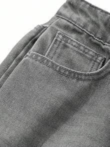 DAZY 女士做旧水洗阔腿牛仔裤 Y2k - 淺灰色 - 查看 6