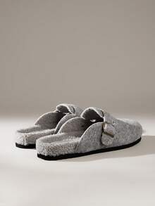 Solecia 女士圆头厚底穆勒拖鞋，简约时尚蓬松灰色厚底穆勒拖鞋，休闲户外一脚蹬 - 灰色 - 查看 4
