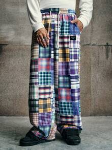 AXEPEAK Men's Casual Street Style Patchwork Pattern Drawstring Pants - Multicolor - View 4