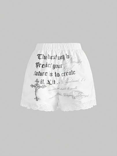Grunge Punk Short en jean avec imprimé graphique vintage américain délavé style Y2K