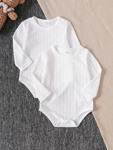 SHEIN 2 Stück/Packung Unisex Baby Bodysuit 0-3 Jahre, langer Arm mit Druckknöpfen, angenehmer Stoff, geeignet für Frühling, Herbst, Winter, Outdoor, Lässig Wear, neutrale Baby Kleidung, Unisex Weiß Bodysuit, Baby Weiß Kleidung, Musselin Baby Jungen Kleidung, neutrale Baby Kleidung, Unisex Neugeborene, Neugeborene neutrale Outfit, natürliche Baby Kleidung, Neugeborene