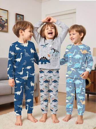 6pcs/Set Boys' Video Game & Astronaut Print Snug Fit Long Sleeve Top And Long Pants Pajama Set