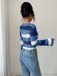 Elenzga Elegant Ombre Flare Sleeve Fitted Sweater, Autumn/Winter - Blue - View 2