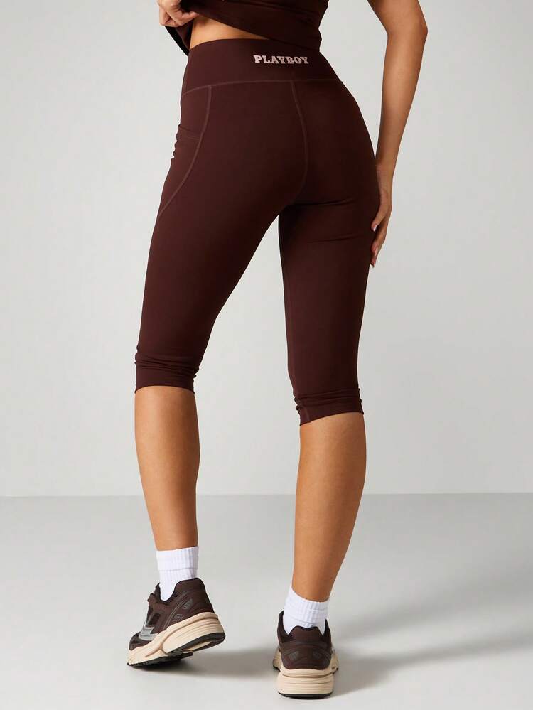 Missguided x Playboy High-Rise Capri Leggings Performance Workout Athletic Running Training Gym Fitness Activewear Exercise Yoga Pants