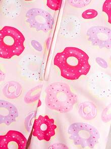 Young Girl' Minimalist Cute Pink Donut Print Long Sleeve Jumpsuit Loungewear