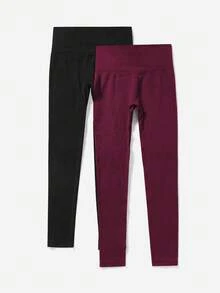 Easithlete 2 条装女式罗纹紧身裤 - 高腰收腹提臀修身瑜伽裤，适合健身、运动跑步、骑行、瑜伽、泡菜球运动、休闲健身紧身裤 - 彩色 - 查看 2