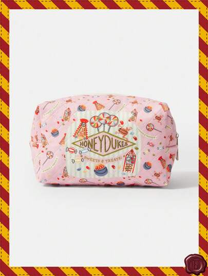 HARRY POTTER X SHEIN Cartoon & Striped Pattern Quilted Cosmetic Bag, Portable Makeup Storage Pouch With Zipper, Multifunctional Organizer Bag, Lightweight Travel Bag, Suitable For Men And Women