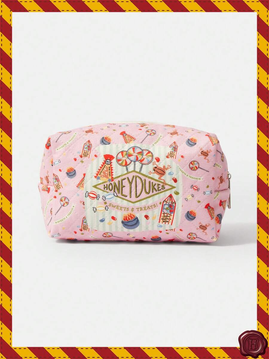 HARRY POTTER X SHEIN Tas Kosmetik Quilted Motif Kartun & Garis-garis, Kantong Penyimpanan Makeup Portabel dengan Resleting, Tas Organizer Multifungsi, Tas Perjalanan Ringan, Cocok untuk Pria dan Wanita - MultiWarna - View 1