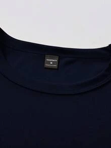 Manfinity Homme Men Simple Round Neck Short Sleeve Letter Print Casual Tops Car T-Shirts Men Tee - Navy Blue - View 3