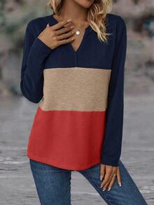 EMERY ROSE Women's Colorblock Long Sleeve T-Shirt Graphic Tees Women Tops For Spring, Christmas - Red - View 6
