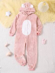 女童连帽考拉图案长袖连体裤，舒适温暖的家居服