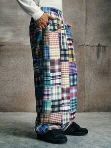 AXEPEAK Men's Casual Street Style Patchwork Pattern Drawstring Pants - Multicolor - View 5