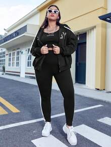 SHEIN EZwear Leggings de moda de talle alto con rayas de contraste para tallas grandes