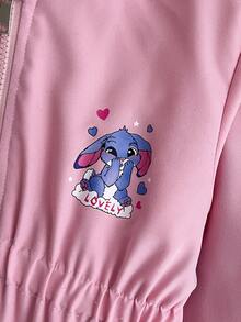 女童冬季拉链连帽长外套，带毛领，保暖内衬，加厚设计，腰部收紧，新款时尚休闲羽绒服 - 粉色 - 查看 7