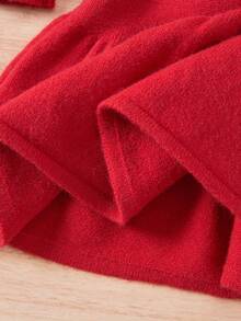 SHEIN Girls' Retro Straight Pearl Elegant Knit Dress, Red Round Neck Beaded Sweater Dress Suitable For Home, Outings, Parties, Back To School Autumn And Winter Young Girls Dressse Girls  Autumn French Style Dress - Red - View 8