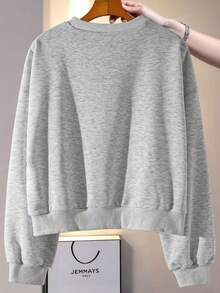 Rafferiza Women's Rhinestone Decor Round Neck Long Sleeve Casual Sweatshirt, Autumn - Light Grey - View 2