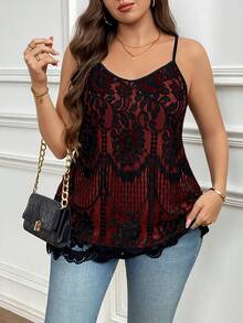 Reflora Plus Size Elegant Commuter Lace Camisole - Burgundy - View 5