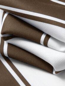 JNSQ Tween Boy Striped & Letter Print Polo Neck Pullover Sweatshirt, Suitable For Autumn/Winter Daily Wear, Outdoor Activities, Vacation, Streetwear, Party And Casual - Coffee Brown - View 9