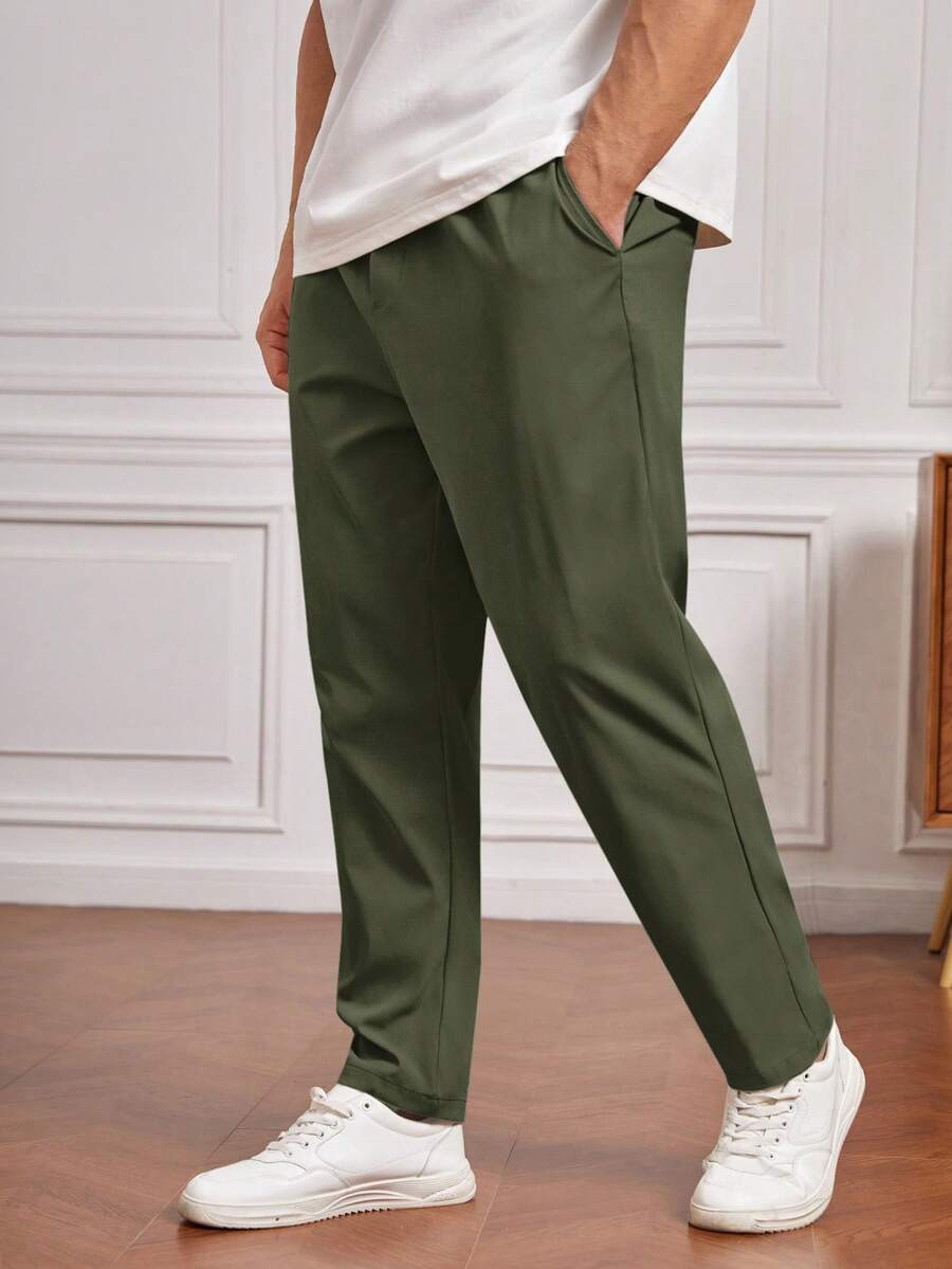 EASEVO Plus Size Men's Solid Color Pocket Tapered Casual Pants - Army Green - View 1