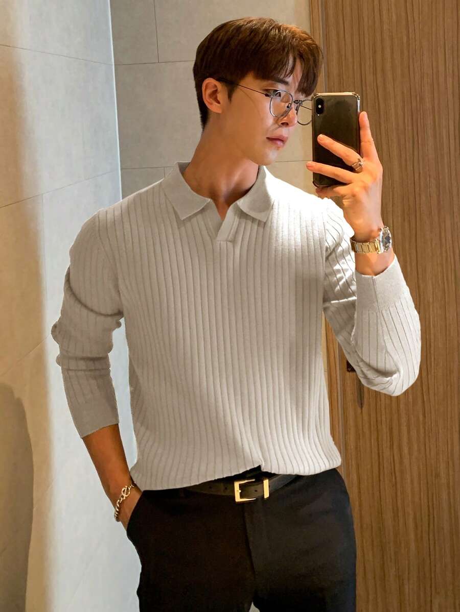 DAZY 男士灰色半拉链毛衣，秋冬 - 灰色 - 查看 1