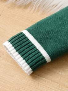 女童海军蓝毛衣裙，全新秋冬系列，学院风/海军风，公主领，蓝白撞色，适合居家、外出、上学等各种场合 - 綠色 - 查看 4