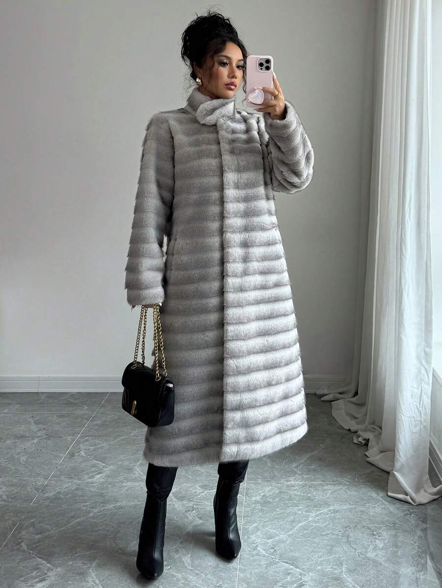 Elenzga Damen Stehkragen Langer Eleganter Mantel