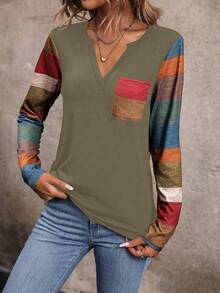 EMERY ROSE Áo thun cổ khoét lỗ túi vá màu khối họa tiết áo thun nữ - Nhiều màu - Xem 6