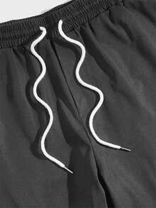 EASEVO Quần short ống đứng thường ngày họa tiết chữ cái cỡ lớn có dây rút, túi eo cho nam - Xám - Xem 6