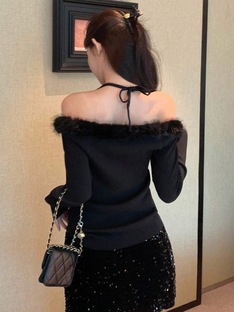 Elegant Lace Patchwork Knitted Sweater For Women, Autumn/Winter