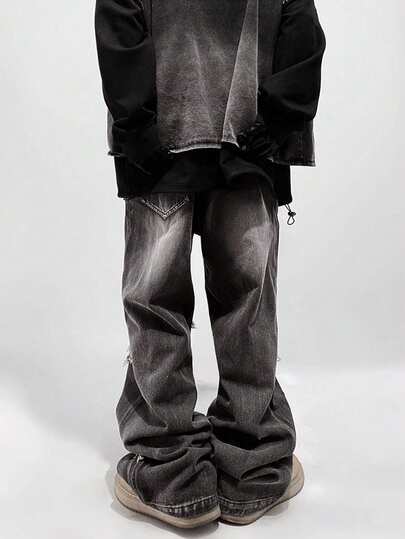 Street Life Jeans décontractés à lacets et poches déchirés pour hommes, style scolaire, grunge