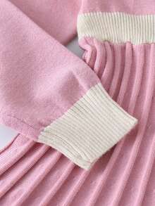 SHEIN Playful Pals Kleine Mädchen Farbblock Rundhals Langarm Plissee Saum Lässig Strickkleid, Herbst/Winter - Pink - Übersicht 5