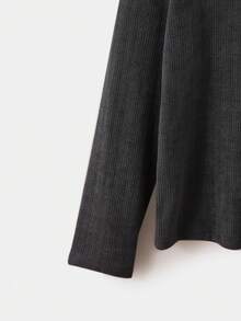 Manfinity Dauomo 男士休闲日常通勤简约纯色落肩宽松翻领长袖 T 恤，春/秋 - 深灰色 - 查看 5