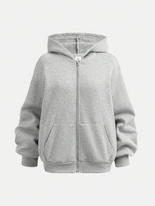 SHEIN Teen Girls' Light Gray Casual Loose Fit Hoodie Sweatshirt, Minimalist Style For Leisure And Workout