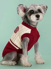 PETSIN 1件红白领学院风宠物毛衣秋冬季高领加厚保暖宠物衣服 - 紅色 - 查看 3