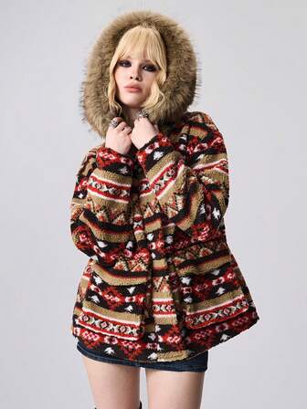 Hippie Women's Loose Fit Vintage Faux Fur Jacket, Autumn/Winter