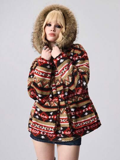 Hippie Women's Loose Fit Vintage Faux Fur Jacket, Autumn/Winter