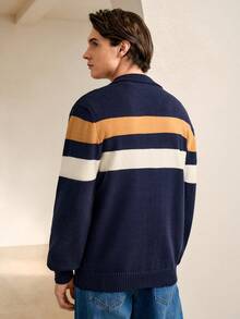 RONVEXI Pull décontracté à rayures color block pour hommes, automne/hiver, Top à manches longues - Multicolore - Voir 4