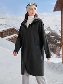 In My Nature Women's Letter Print Raglan Sleeve Zip Front Hooded Outdoor Raincoat