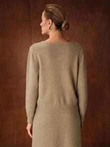 MOTF PREMIUM WOOL BLEND SEQUIN DETAIL NOTCHED NECK SWEATER - Camel - View 2