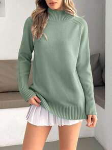 RueChic Women Baby Blue High Neck Cozy Sweater