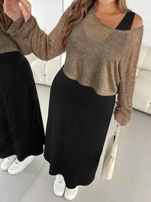 SHEIN Essnce Plus Size Women's Spring And Summer Fashion Casual Loose Comfortable Daily Breathable Light Sun Protection White Long-Sleeved Blouse And Black Vest Long Dress Two Pieces Set,Y2k Clothes,Street Wear,Matching Sets Women,Vacation Outfits Women,European Summer,Airport Outfits