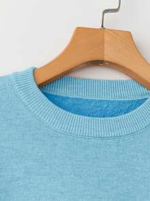 Franclia 女式修身圆领保暖长袖毛衣 - 藍色 - 查看 6