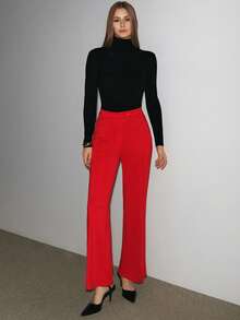 ATUI Studio Pantalones anchos de unicolor casuales para mujer, otoño - Rojo - Ver 3