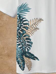 Manfinity NXTstreet 男士标语热带印花T恤搭配抽绳短裤，夏季舒适情侣装。 - 墨綠色 - 查看 4